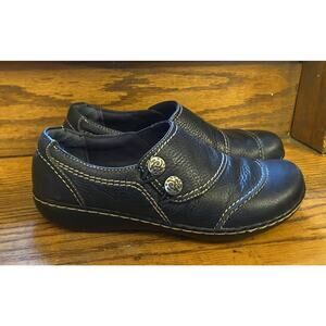 CLARKS Bendables ASHLAND LOAFERS Womens 8 Black Shoes Leather Comfort Slip On